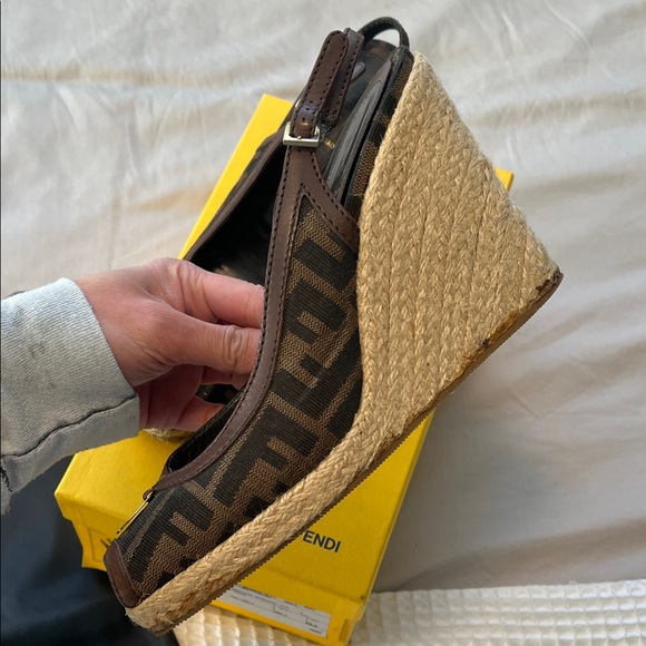 Fendi Zucca Canvas Peep-Toe Slingback Espadrilles - Picture 4 of 9